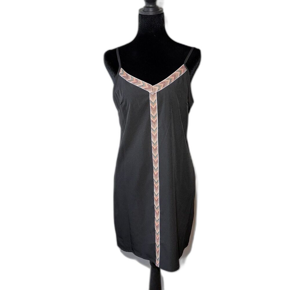 Emery Rose Black Boho Mini Dress Adjustable Spaghetti Straps V-neck Size S NWOT